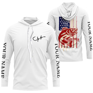 Personalized Walleye Fishing Jerseys American Flag, Walleye Fisherman Performance Fishing UV Protection Shirts - FSD2516