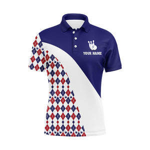 Custom Bowling Shirt for Men, Blue Argyle Bowling Jersey with Name League Bowling Polo Shirt NBP175
