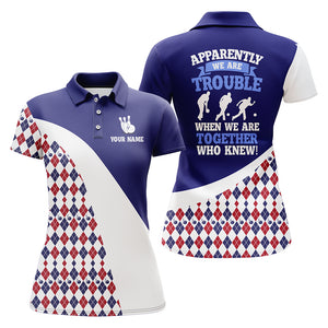 Custom Bowling Shirt for Women, Blue Argyle Bowling Jersey with Name League Ladies Polo Shirt NBP175