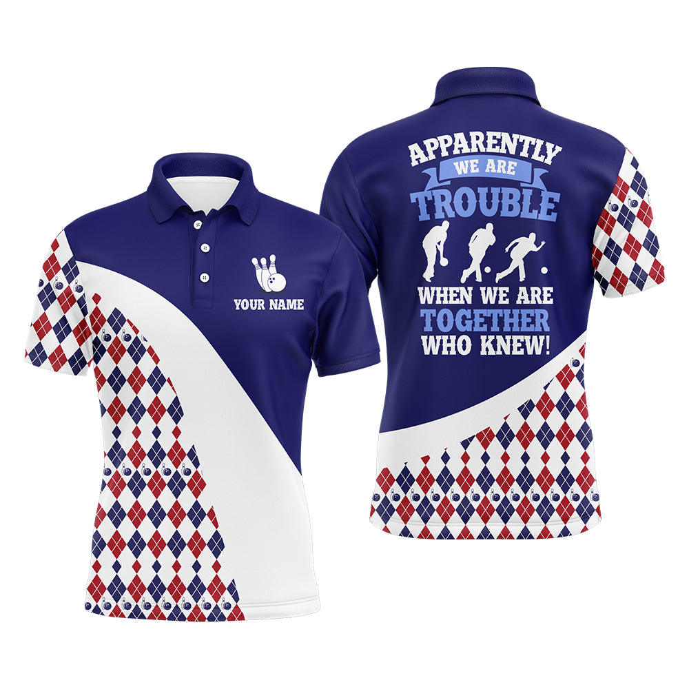 Custom Bowling Shirt for Men, Blue Argyle Bowling Jersey with Name League Bowling Polo Shirt NBP175