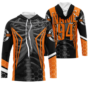 Personalized Racing Jersey UPF30+, Cool Bone Motorcycle Motocross Off-Road Riders Racewear - Orange| NMS624