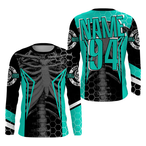 Personalized Racing Jersey UPF30+, Cool Bone Motorcycle Motocross Off-Road Riders - Turquoise| NMS1456