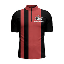 Load image into Gallery viewer, Custom Bowling Shirt for Men, Vintage Red&amp;Black Bowling Quarter-Zip Shirt for Team Eat Sleep Bowl NBZ164