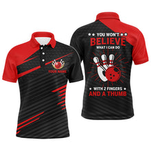 Load image into Gallery viewer, Funny Polo Bowling Shirt for Men, Red &amp; Black Custom Bowling Jersey, 2 Fingers and A Thumb NBP145