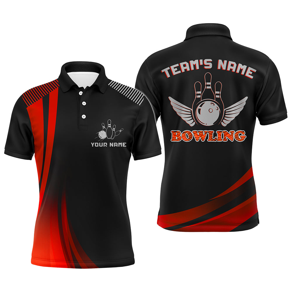 Custom Bowling Shirt for Men, Red & Black Bowling Jersey with Name League Bowling Polo Short Sleeve NBP176