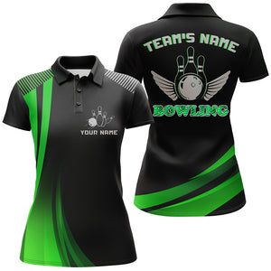 Custom Bowling Shirt for Women Green&Black Bowling Jersey with Name League Bowling Lady Polo Shirt NBP177