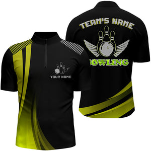Custom Bowling Shirt for Men Yellow&Black Bowling Jersey with Name League Bowling Quarter-Zip Shirt NBZ178