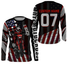 Load image into Gallery viewer, Personalized Motocross Jersey UPF30+, American Flag Dirt Bike Racing Shirt, Off-Road Rider Racewear| NMS400