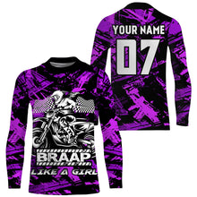 Load image into Gallery viewer, Brap Like A Girl Personalized Motocross Jersey UPF30+ Purple Women Girls Dirt Bike Racing Shirt NMS1388