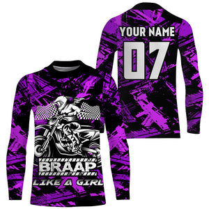 Brap Like A Girl Personalized Motocross Jersey UPF30+ Purple Women Girls Dirt Bike Racing Shirt NMS1388