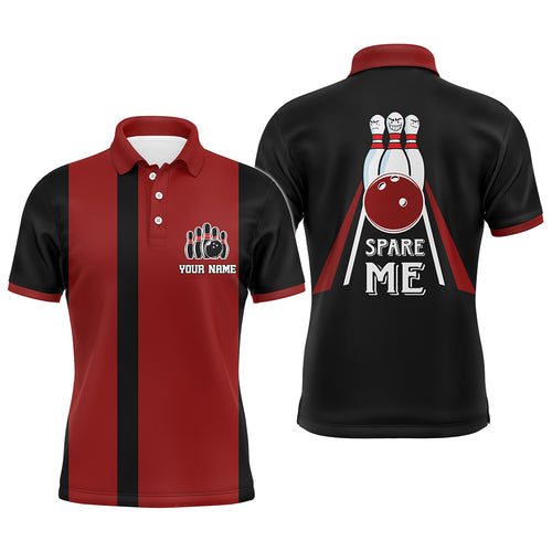 Red & Black Polo Bowling Shirt for Men, Custom Name Bowling Jersey, Spare Me Bowlers Shirt NBP133