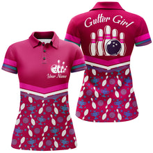 Load image into Gallery viewer, Polo Bowling Shirt for Women, Gutter Girl Pink Personalized Bowlers Jersey Short Sleeve NBP138