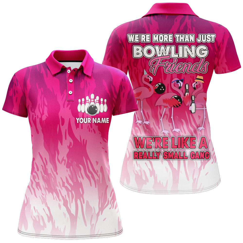 Custom Bowling Shirt for Women, Pink Flamingo Bowling Jersey Ladies Bowlers Polo Shirt NBP173