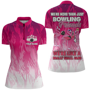 Custom Bowling Shirt for Women, Pink Flamingo Bowling Jersey Ladies Bowlers Quarter-Zip Shirt NBZ173
