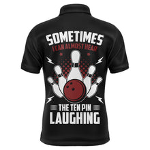 Load image into Gallery viewer, Funny Flame Polo Bowling Shirt for Men, Custom Name Black Bowling Jersey Ten Pin Laughing NBP131