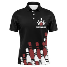 Load image into Gallery viewer, Funny Flame Polo Bowling Shirt for Men, Custom Name Black Bowling Jersey Ten Pin Laughing NBP131