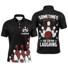 Load image into Gallery viewer, Funny Flame Polo Bowling Shirt for Men, Custom Name Black Bowling Jersey Ten Pin Laughing NBP131
