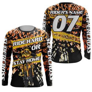 Custom Supercross Jersey Orange UPF30+ Adult Kid Dirt Bike SX Racing Shirt Ride Hard or Stay Home NMS1363