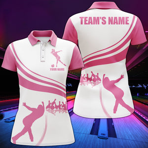 Personalized Polo Bowling Shirt for Women Pink Bowlers Custom Team Short Sleeves Jersey NBP104