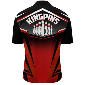 Custom Bowling Shirt for Men, Kingpins Red Quarter-Zip Bowling Shirt with Name, Men Bowlers Jersey NBZ180