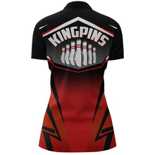 Load image into Gallery viewer, Custom Bowling Shirt for Women, Kingpins Red Quarter-Zip Bowling Shirt with Name Ladies Bowl Jersey NBZ180