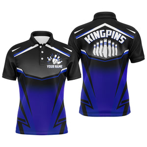 Custom Bowling Shirt for Men, Kingpins Blue Polo Bowling Shirt with Name, Men Bowlers Jersey League NBP181
