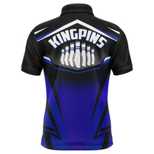 Load image into Gallery viewer, Custom Bowling Shirt for Men, Kingpins Blue Polo Bowling Shirt with Name, Men Bowlers Jersey League NBP181