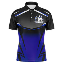 Load image into Gallery viewer, Custom Bowling Shirt for Men, Kingpins Blue Polo Bowling Shirt with Name, Men Bowlers Jersey League NBP181