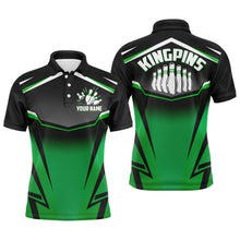 Load image into Gallery viewer, Custom Bowling Shirt for Men Kingpins Green Polo Bowling Shirt with Name, Men Bowlers Jersey League NBP182