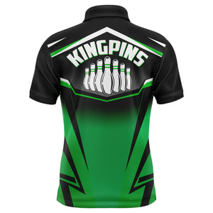 Custom Bowling Shirt for Men Kingpins Green Polo Bowling Shirt with Name, Men Bowlers Jersey League NBP182