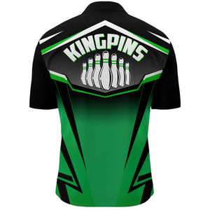 Custom Bowling Shirt for Men Kingpins Green Quarter-Zip Bowling Shirt with Name, Men Bowlers Jersey NBZ182