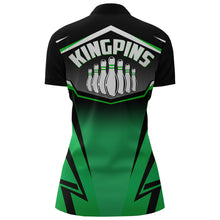 Load image into Gallery viewer, Custom Bowling Shirt for Women Kingpins Green Quarter-Zip Bowling Shirt with Name Ladies Jersey NBZ182