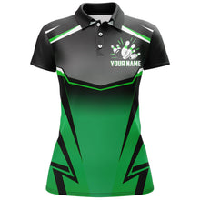 Load image into Gallery viewer, Custom Bowling Shirt for Women Kingpins Green Polo Bowling Shirt with Name, Ladies Bowling Jersey NBP182
