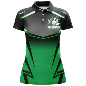 Custom Bowling Shirt for Women Kingpins Green Polo Bowling Shirt with Name, Ladies Bowling Jersey NBP182