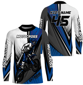 Personalized Motocross Jersey UPF 30+, Dirt Bike Motorcycle Off-Road Racing Long Sleeves - Blue| NMS367