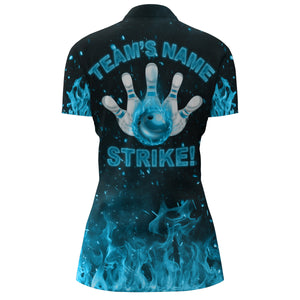 Custom Flames Bowling Shirt for Women, Strike Bowling Jersey for Team League Bowling Quarter-Zip NBZ179