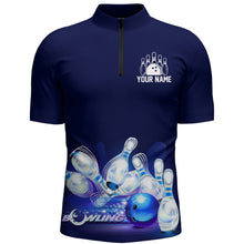 Load image into Gallery viewer, Custom Bowling Shirt for Men, Don't Worry Bowl Happy, Blue Bowling Quarter-Zip Shirt Men Bowlers NBZ165