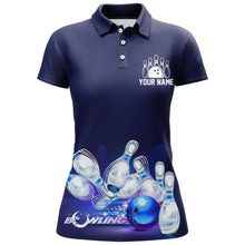 Load image into Gallery viewer, Custom Bowling Shirt for Women, Don't Worry Bowl Happy, Blue Bowling Polo Jersey Ladies Girl Bowler NBP165