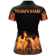 Load image into Gallery viewer, Custom Fire Bowling Shirt for Women Flame Bowling Jersey with Name League Bowling Ladies Polo Shirt NBP174