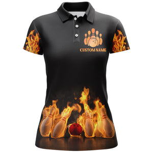Custom Fire Bowling Shirt for Women Flame Bowling Jersey with Name League Bowling Ladies Polo Shirt NBP174