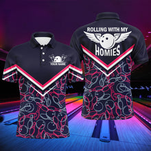 Load image into Gallery viewer, Rolling with My Homies Personalized Polo Bowling Shirt for Men, Bowling Pattern Jersey Short Sleeve NBP135