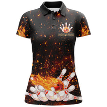 Load image into Gallery viewer, Flame Polo Bowling Shirt for Women, Personalized Black Bowling Jersey for Female Bowlers NBP139