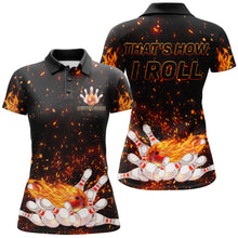 Load image into Gallery viewer, Flame Polo Bowling Shirt for Women, Personalized Black Bowling Jersey for Female Bowlers NBP139