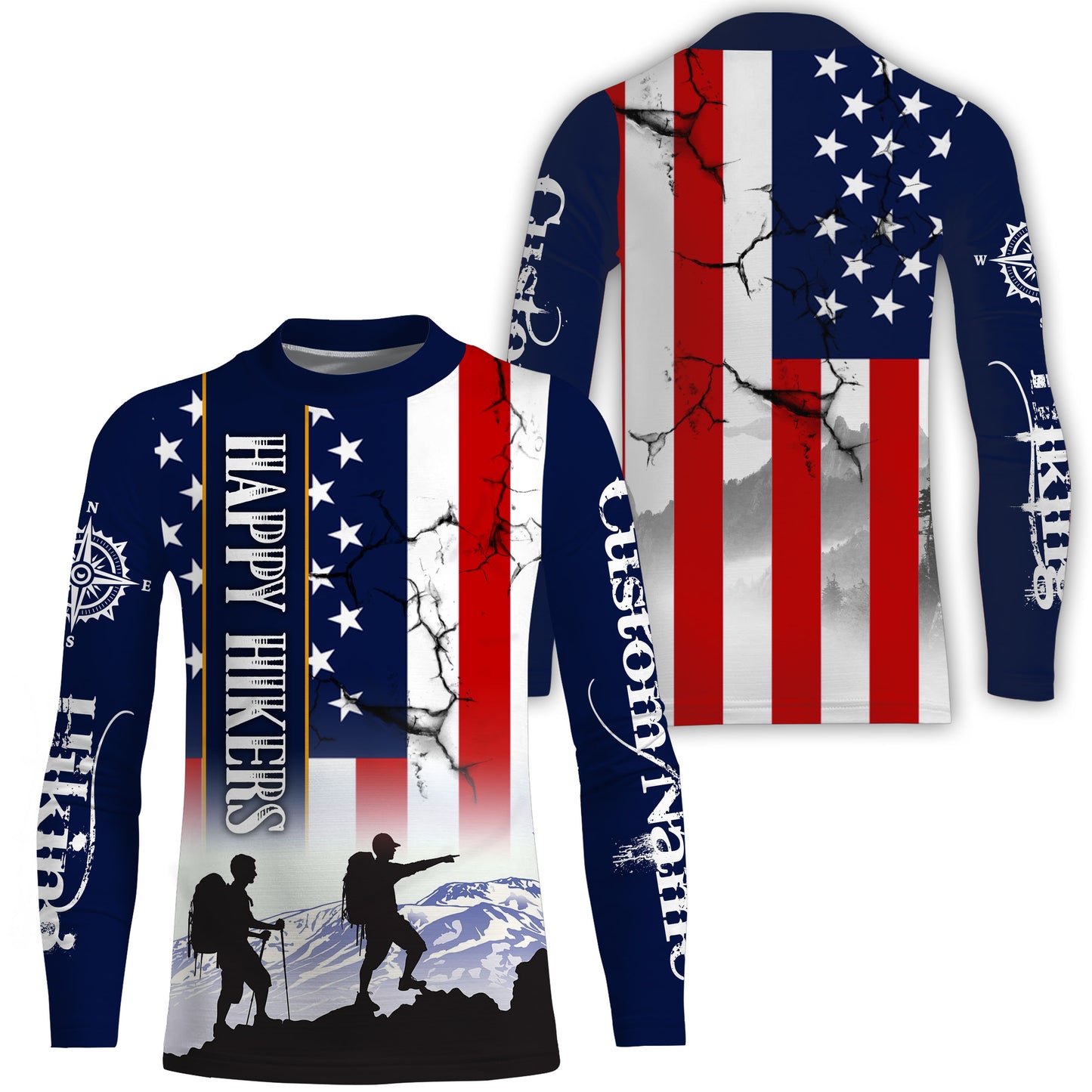 Personalized Happy Hikers Shirt American Flag Shirt Hiking T-shirt Best Gifts for Hikers, Father UPF 30+| SP125