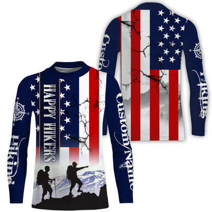 Personalized Happy Hikers Shirt American Flag Shirt Hiking T-shirt Best Gifts for Hikers, Father UPF 30+| SP125