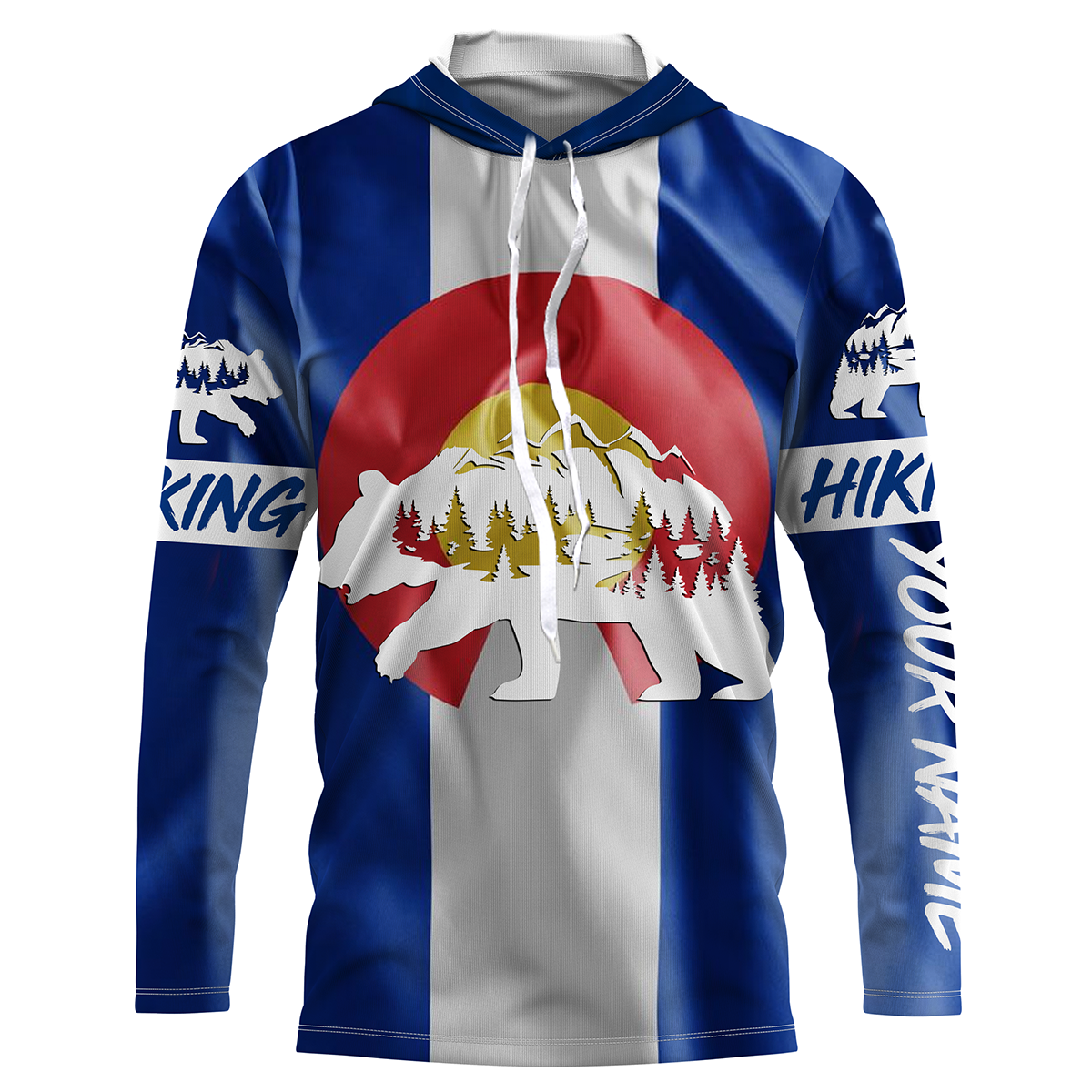 CO Hiking Custom Colorado Flag Bear in Forest Hiker Custom Name Sun Protection UPF30+ Gift for Hikers| SP30
