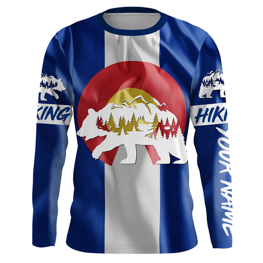 CO Hiking Custom Colorado Flag Bear in Forest Hiker Custom Name Sun Protection UPF30+ Gift for Hikers| SP30