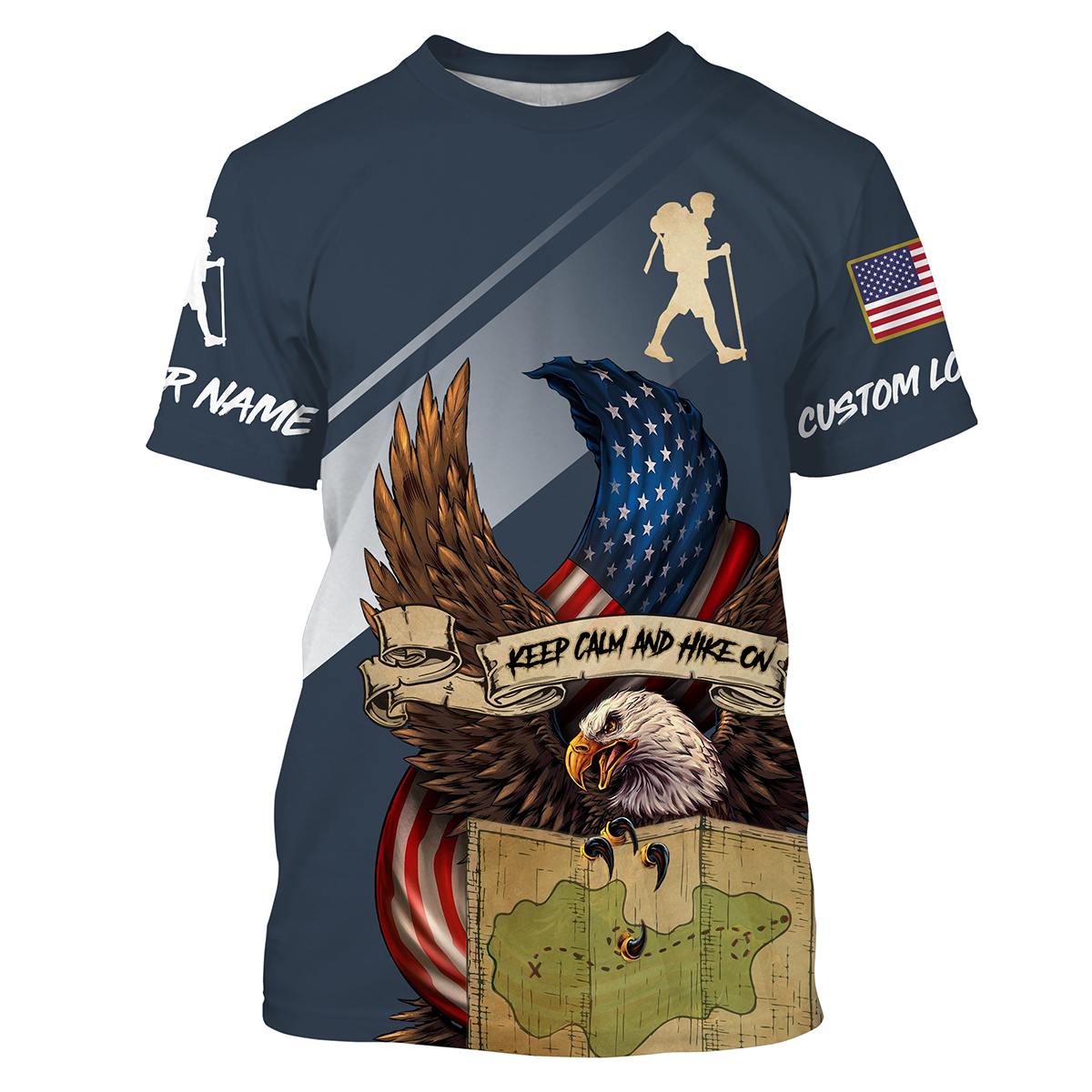 Personalized Mountain Hiking Shirt Women Gifts for Hikers American Eagle Flag Long Sleeve Hiking Shirt SP17