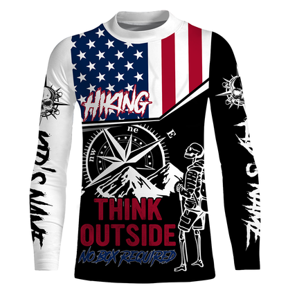 Personalized American Flag Shirt Hiker T-shirt Skull Think Outside Hiking TShirt Patriotic Shirt UPF 30+| SP48