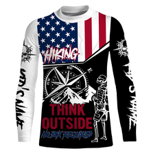 Load image into Gallery viewer, Personalized American Flag Shirt Hiker T-shirt Skull Think Outside Hiking TShirt Patriotic Shirt UPF 30+| SP48